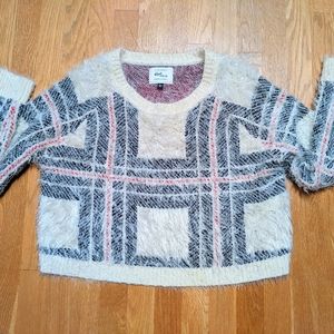 Cotton On L eyelash knit plaid cropped sweater fuzzy fluffy